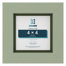 Green 5 x 5 inch picture frame with a green mount for a 4 x 4 inch photo