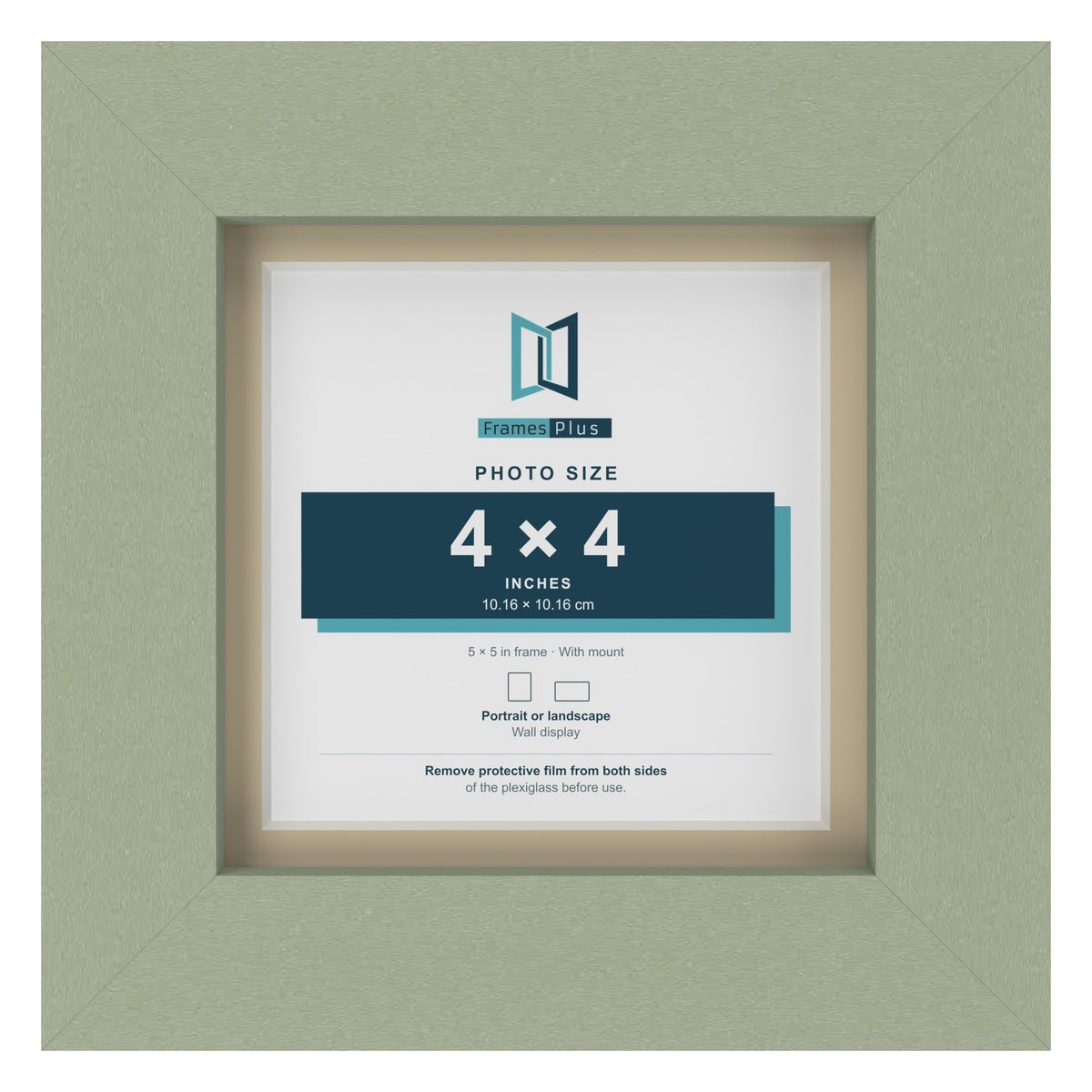 Green 5 x 5 inch picture frame with an ivory mount for a 4 x 4 inch photo