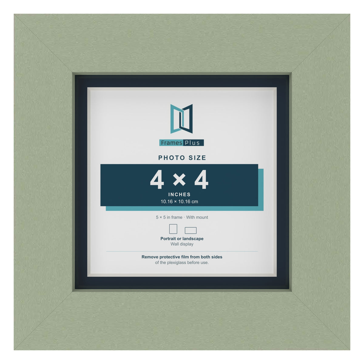 Green 5 x 5 inch picture frame with a Pacific Blue mount for a 4 x 4 inch photo