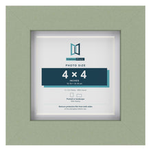 Green 5 x 5 inch picture frame with a white mount for a 4 x 4 inch photo