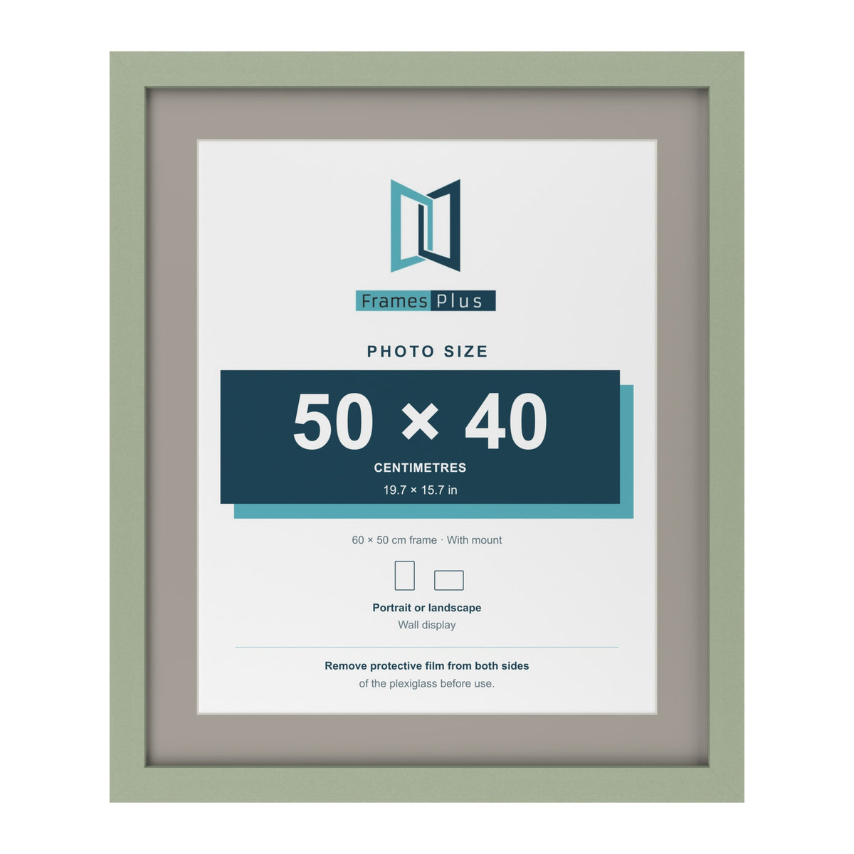 Green 60 x 50 cm picture frame with a Dawn Grey mount for a 50 x 40 cm photo