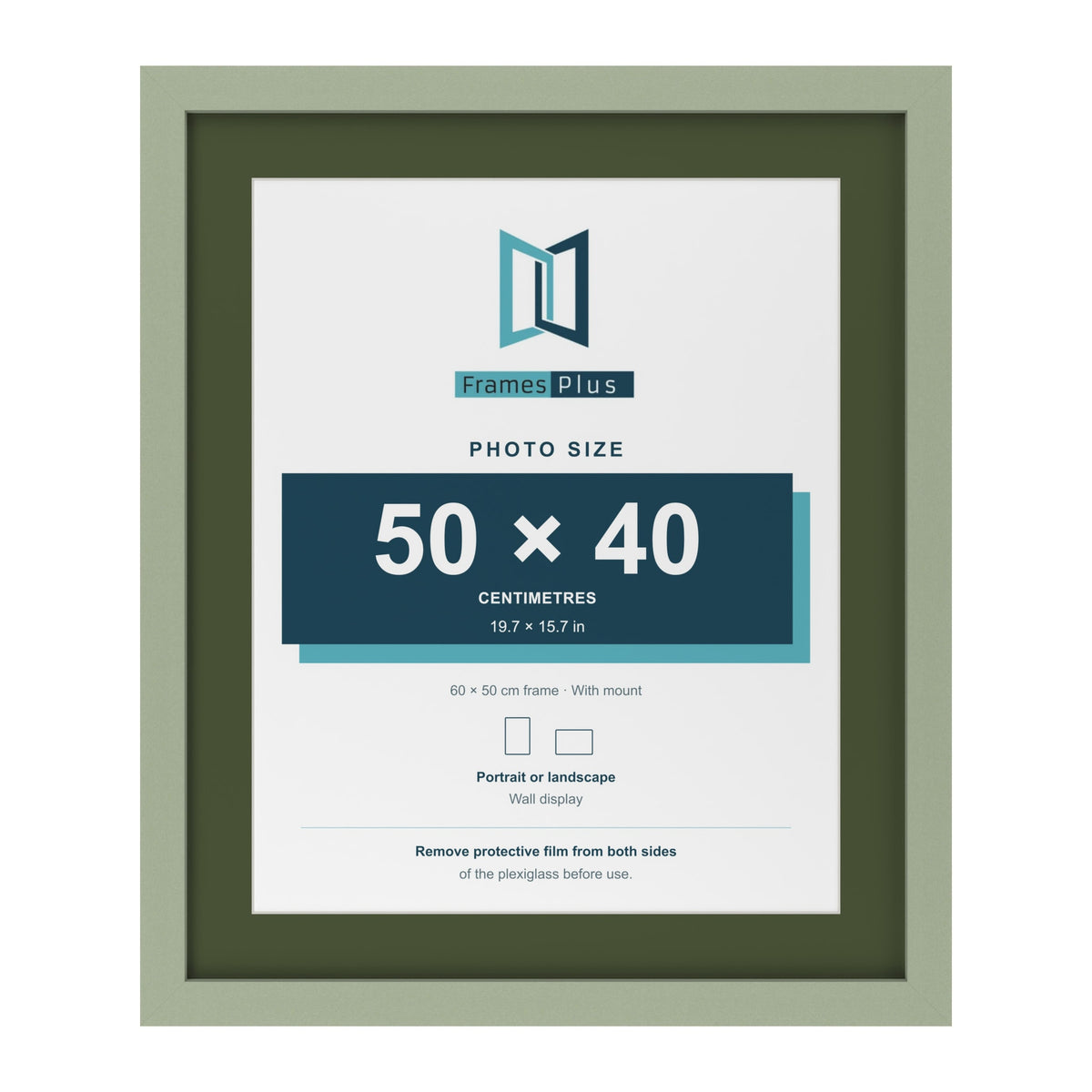 Green 60 x 50 cm picture frame with a green mount for a 50 x 40 cm photo