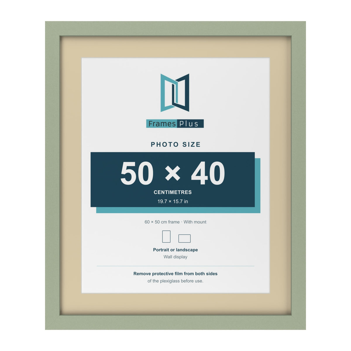 Green 60 x 50 cm picture frame with an ivory mount for a 50 x 40 cm photo