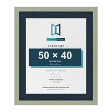Green 60 x 50 cm picture frame with a Pacific Blue mount for a 50 x 40 cm photo