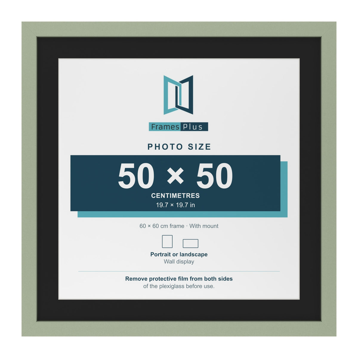 Green 60 x 60 cm picture frame with a black mount for a 50 x 50 cm photo