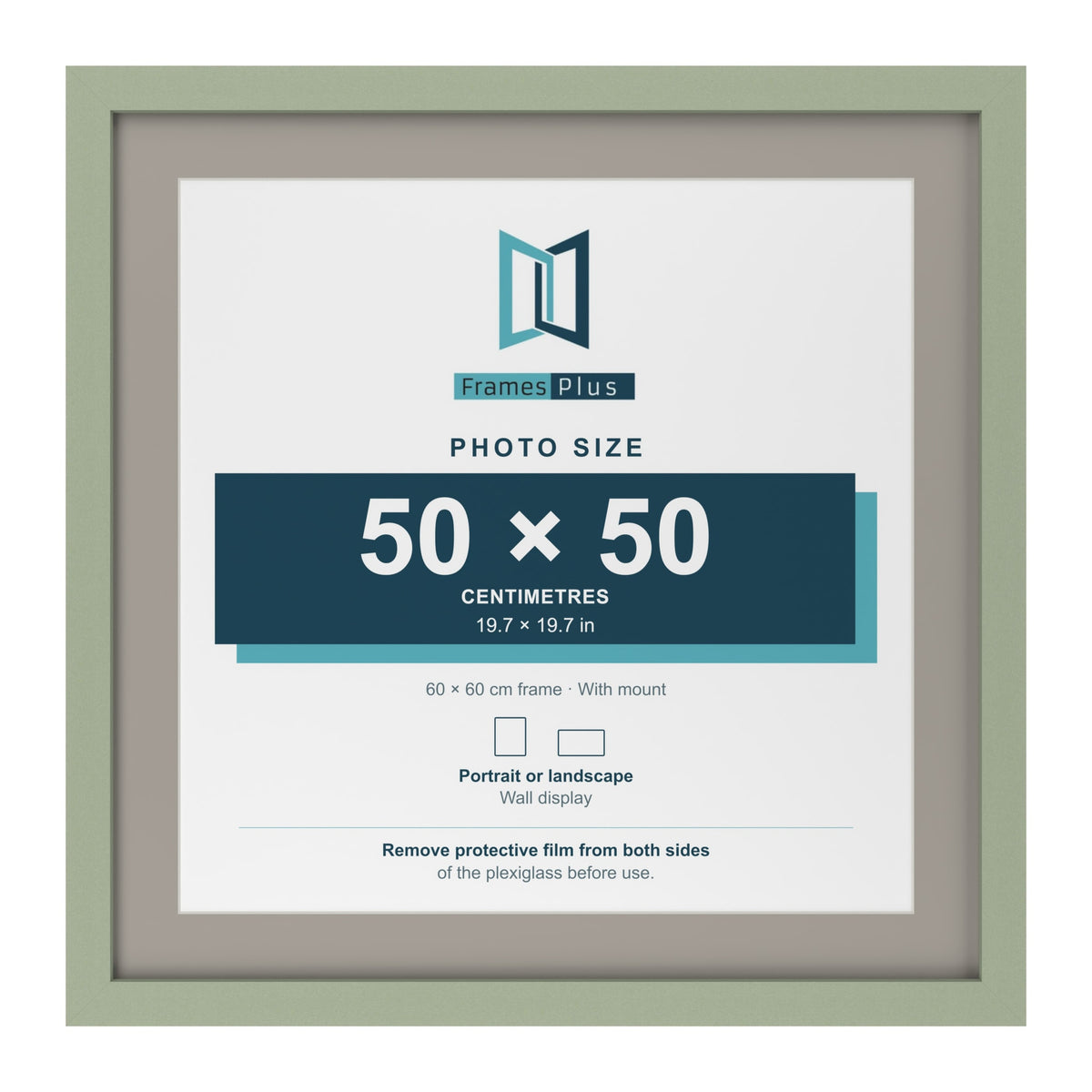 Green 60 x 60 cm picture frame with a Dawn Grey mount for a 50 x 50 cm photo