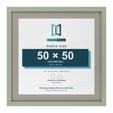 Green 60 x 60 cm picture frame with a Dawn Grey mount for a 50 x 50 cm photo