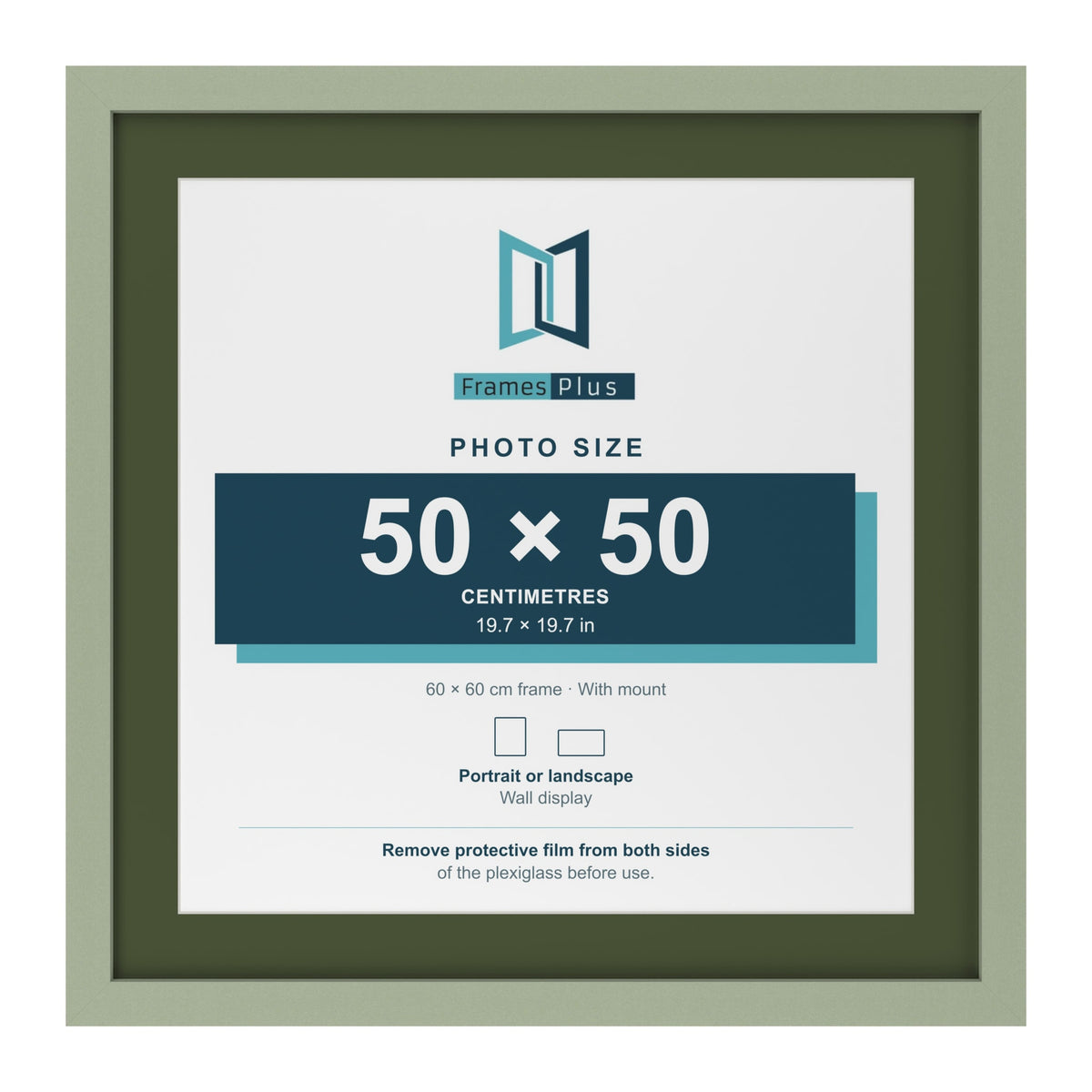 Green 60 x 60 cm picture frame with a green mount for a 50 x 50 cm photo
