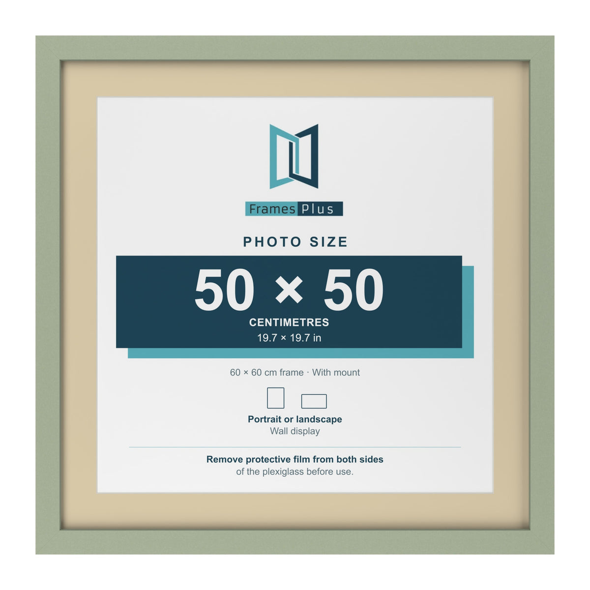 Green 60 x 60 cm picture frame with an ivory mount for a 50 x 50 cm photo