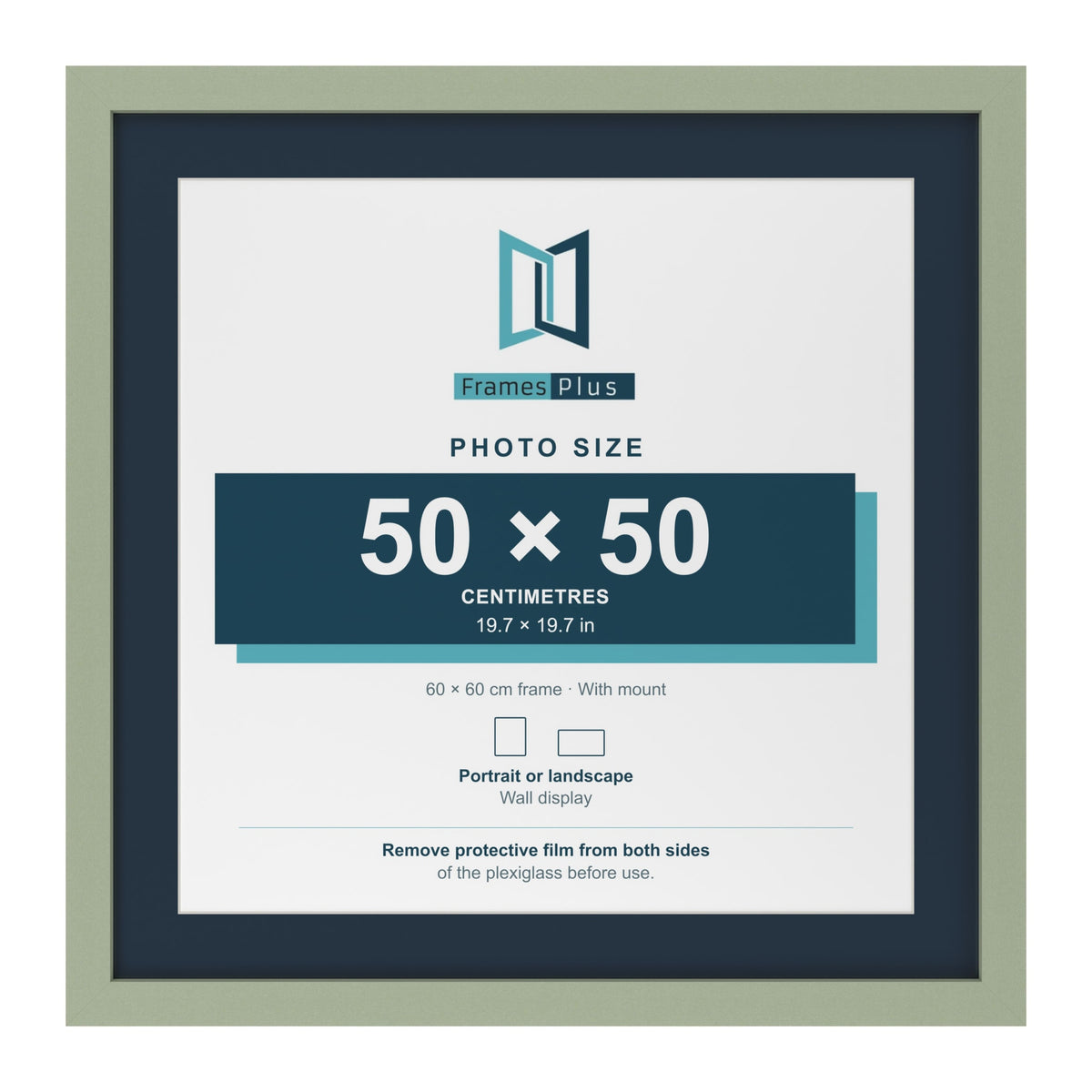 Green 60 x 60 cm picture frame with a Pacific Blue mount for a 50 x 50 cm photo