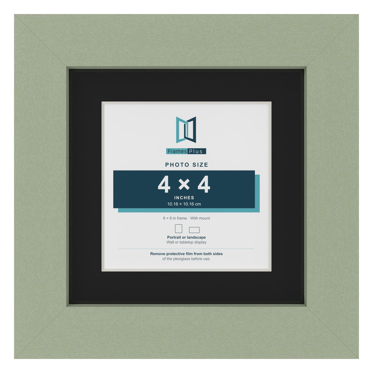 Green 6 x 6 inch picture frame with a black mount for a 4 x 4 inch photo