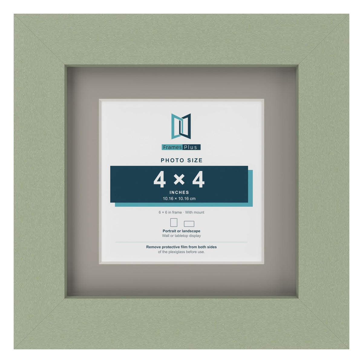 Green 6 x 6 inch picture frame with a Dawn Grey mount for a 4 x 4 inch photo