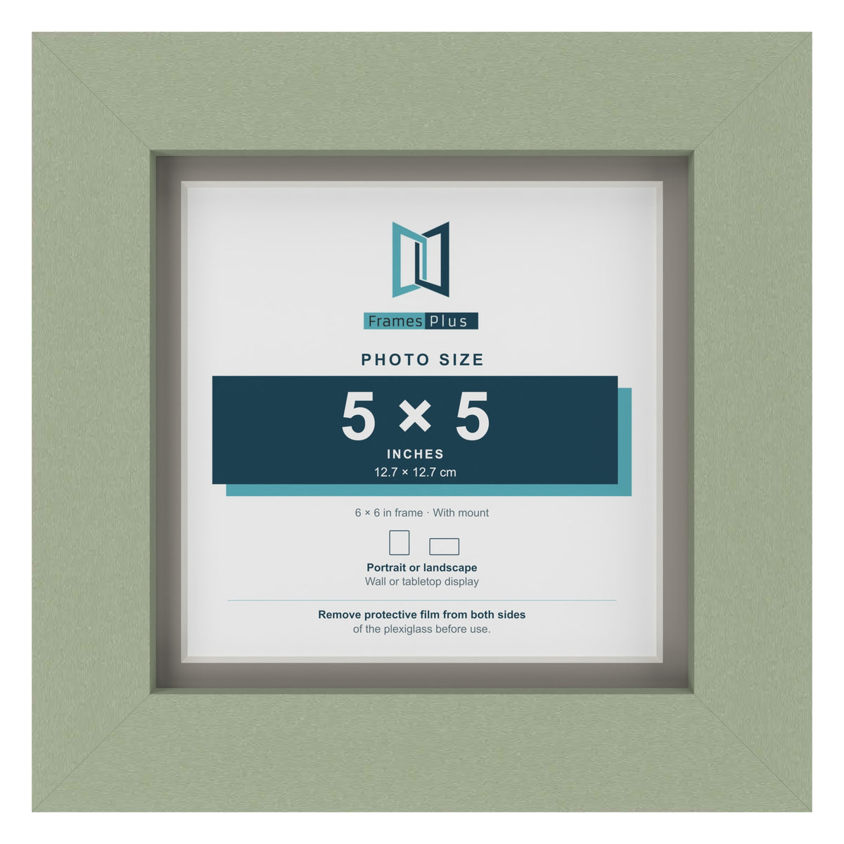 Green 6 x 6 inch picture frame with a Dawn Grey mount for a 5 x 5 inch photo