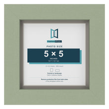 Green 6 x 6 inch picture frame with a Dawn Grey mount for a 5 x 5 inch photo