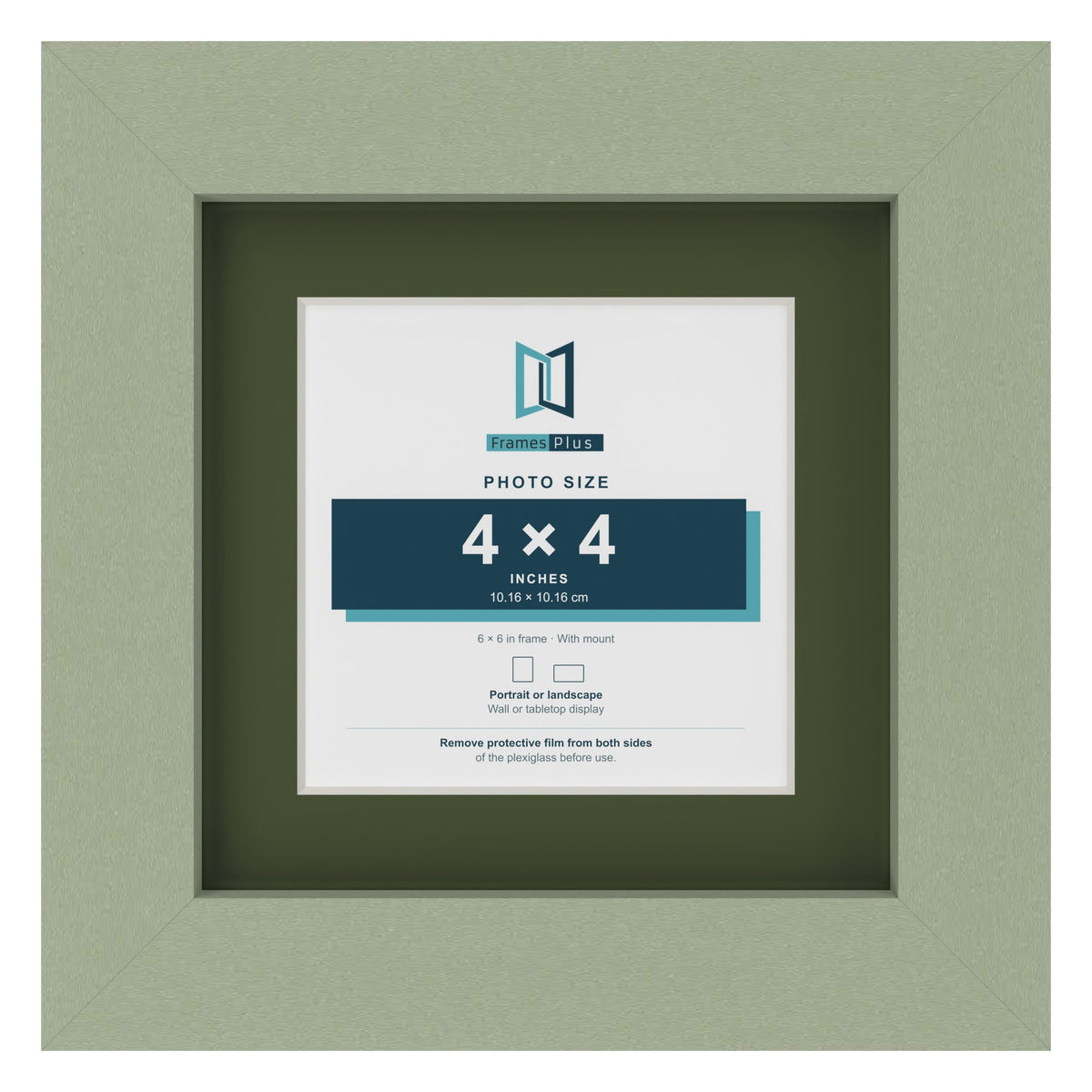 Green 6 x 6 inch picture frame with a green mount for a 4 x 4 inch photo