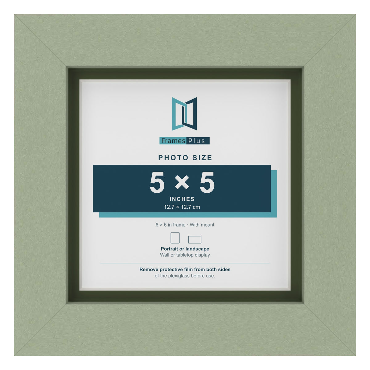 Green 6 x 6 inch picture frame with a green mount for a 5 x 5 inch photo