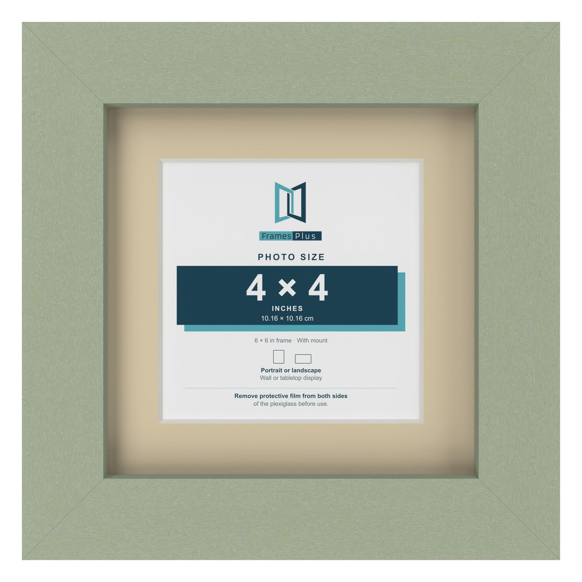 Green 6 x 6 inch picture frame with an ivory mount for a 4 x 4 inch photo