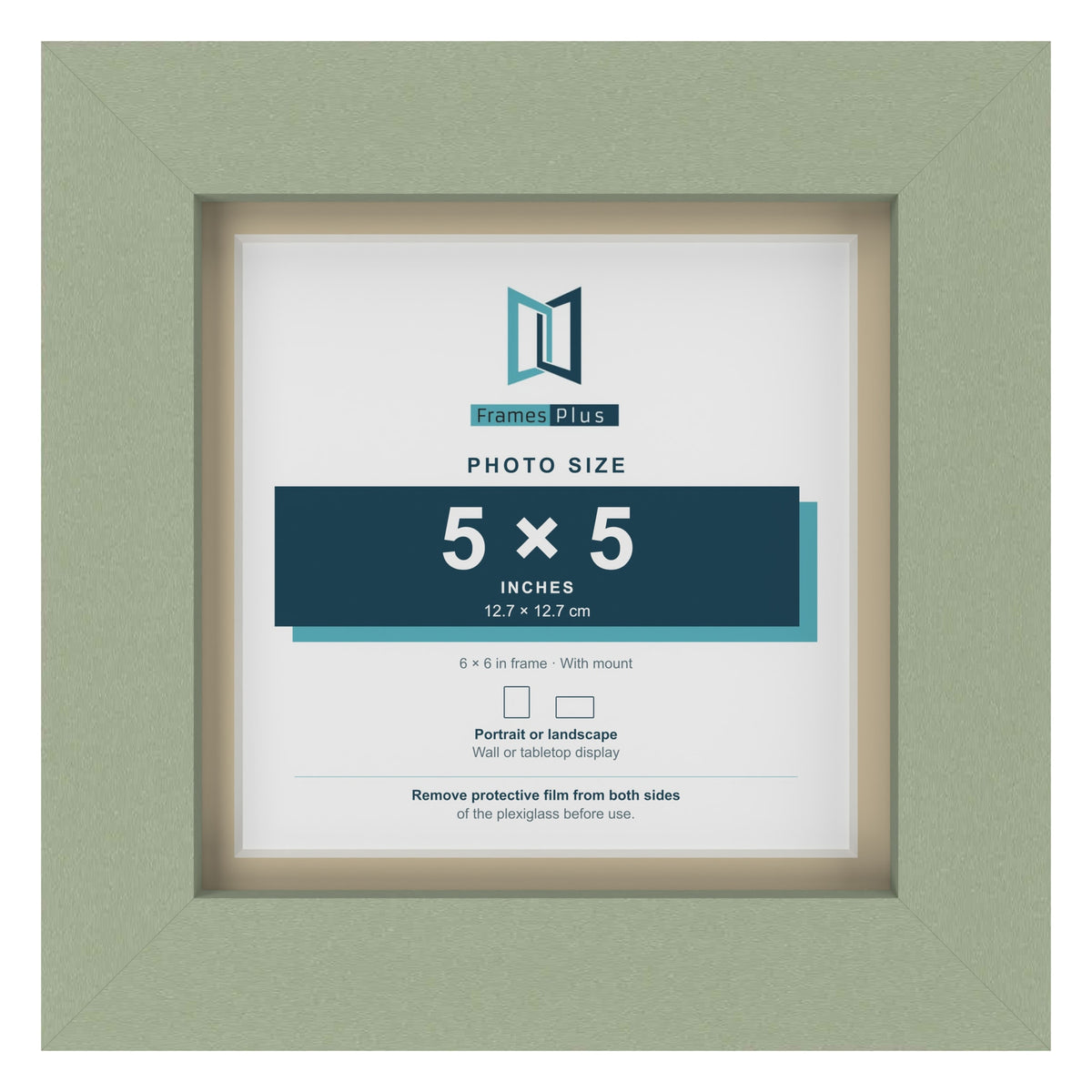 Green 6 x 6 inch picture frame with an ivory mount for a 5 x 5 inch photo