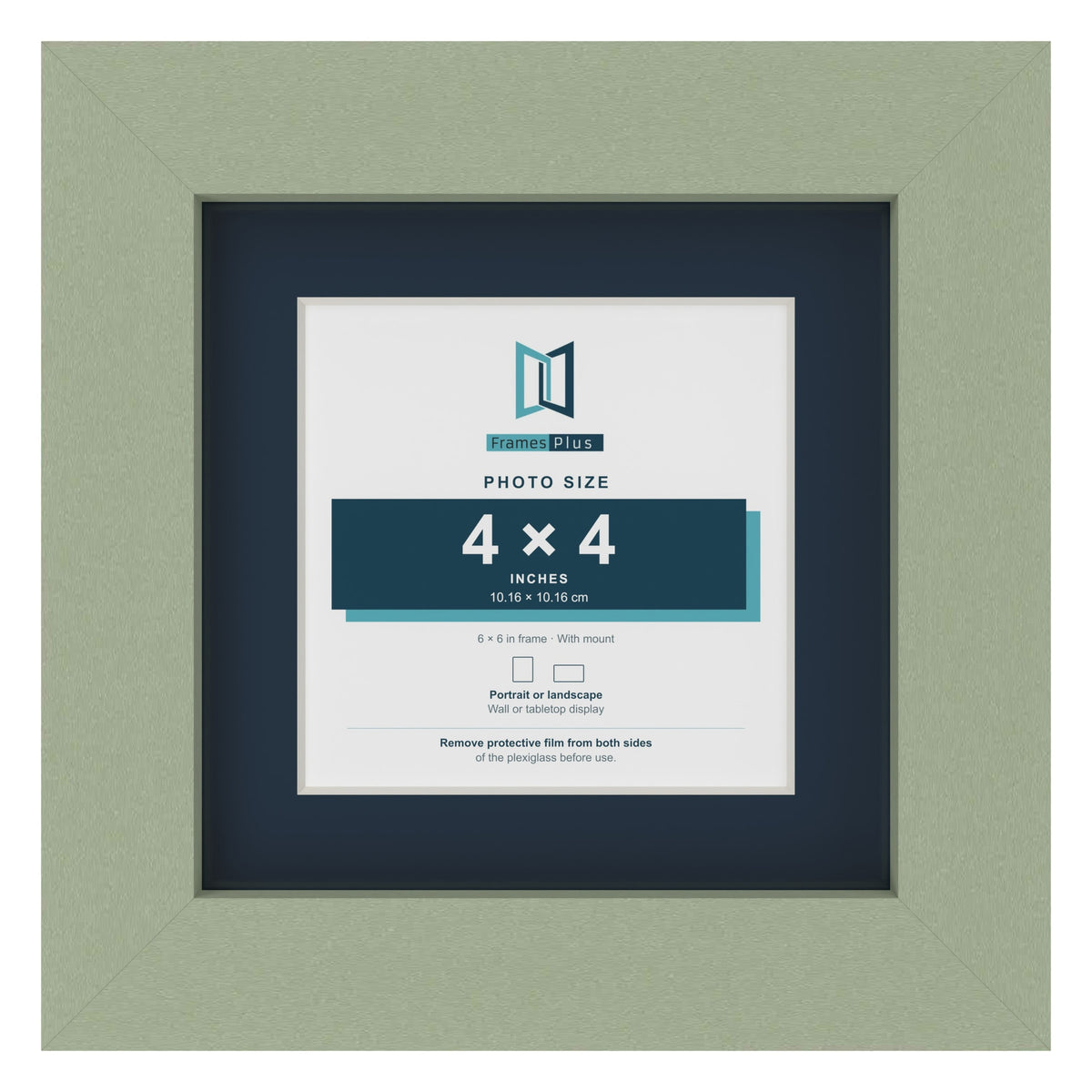 Green 6 x 6 inch picture frame with a Pacific Blue mount for a 4 x 4 inch photo