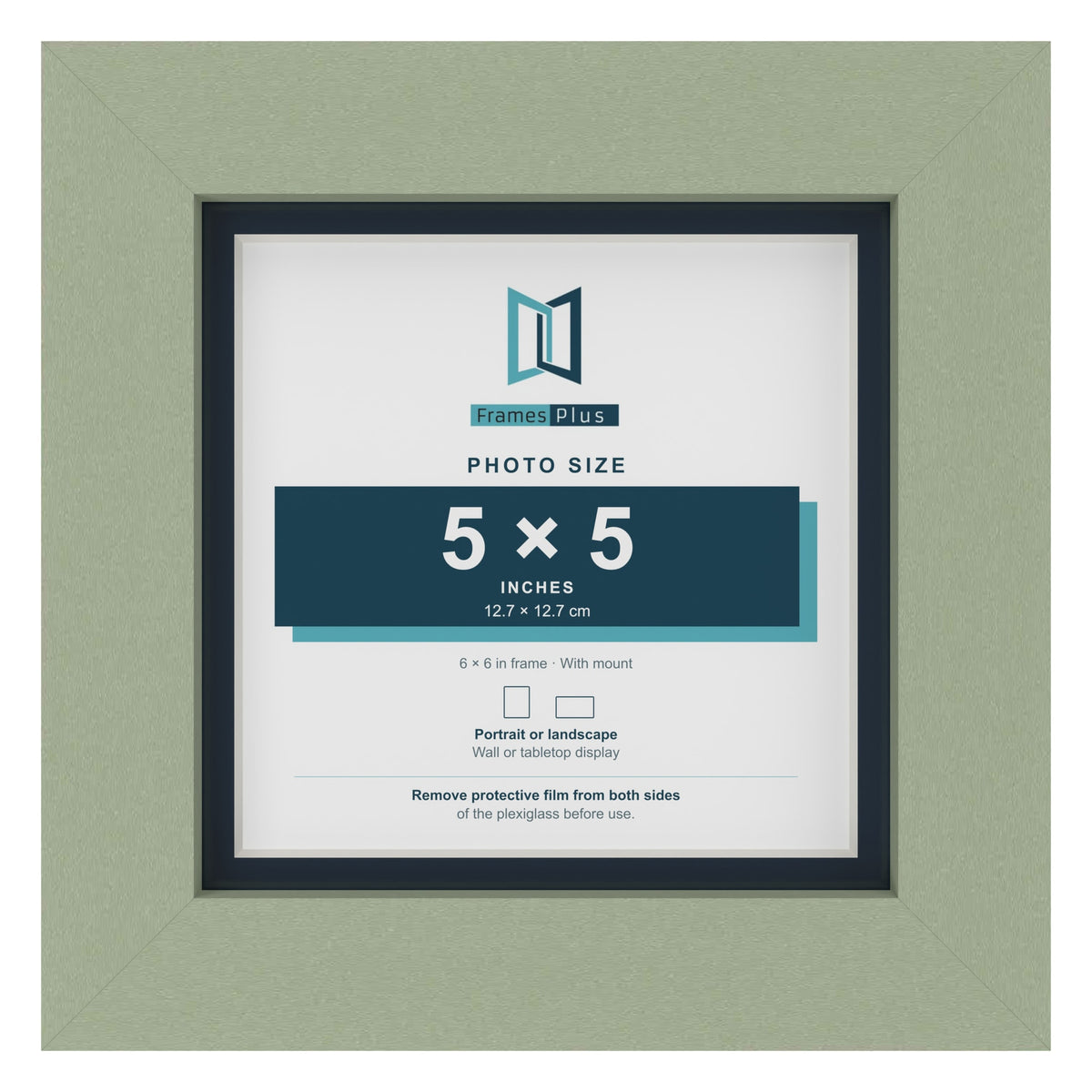 Green 6 x 6 inch picture frame with a Pacific Blue mount for a 5 x 5 inch photo
