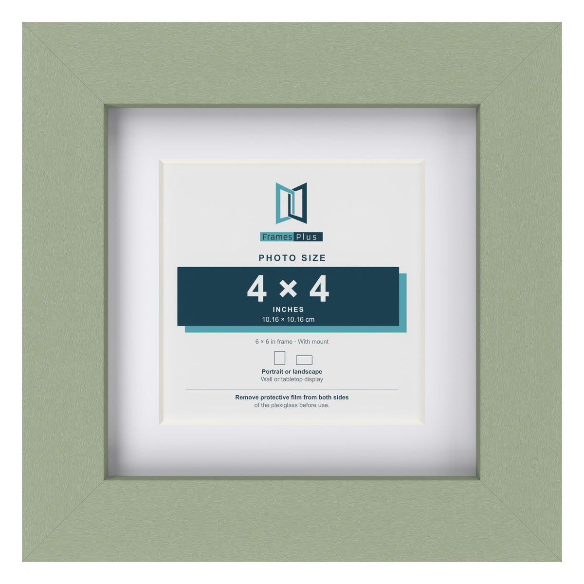 Green 6 x 6 inch picture frame with a white mount for a 4 x 4 inch photo