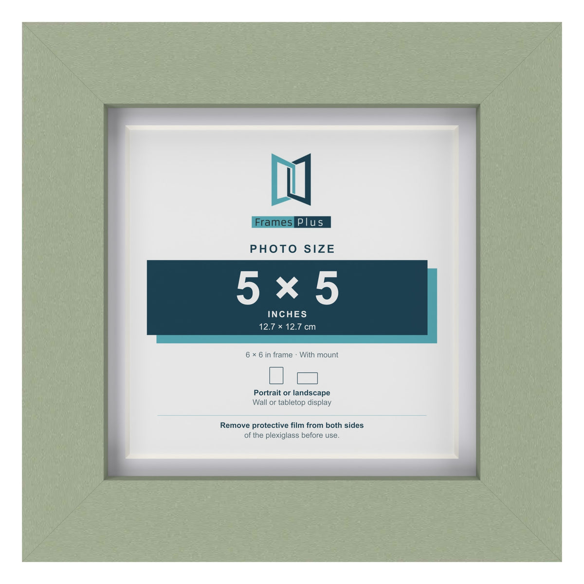 Green 6 x 6 inch picture frame with a white mount for a 5 x 5 inch photo