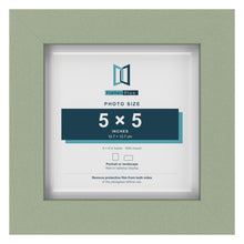 Green 6 x 6 inch picture frame with a white mount for a 5 x 5 inch photo