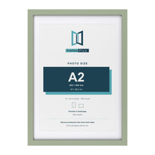 Green 70 x 50 cm picture frame with a white mount for an A2 photo