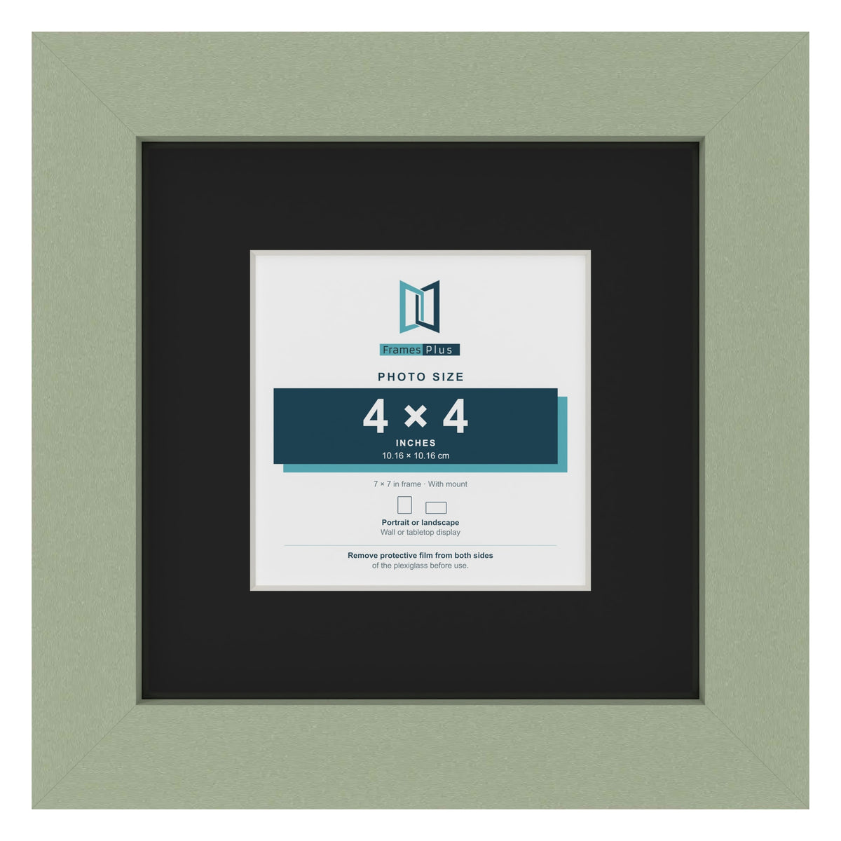 Green 7 x 7 inch picture frame with a black mount for a 4 x 4 inch photo