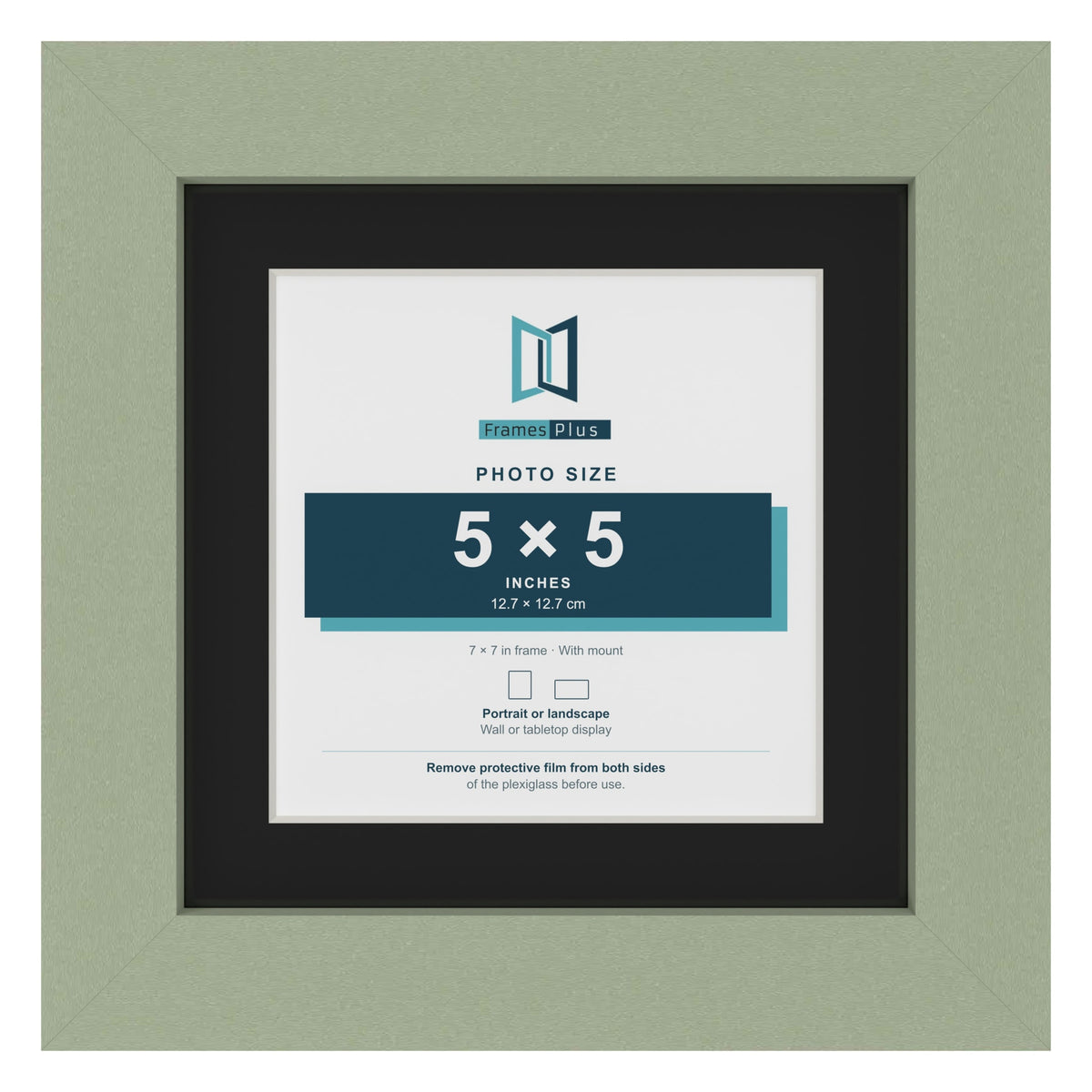 Green 7 x 7 inch picture frame with a black mount for a 5 x 5 inch photo