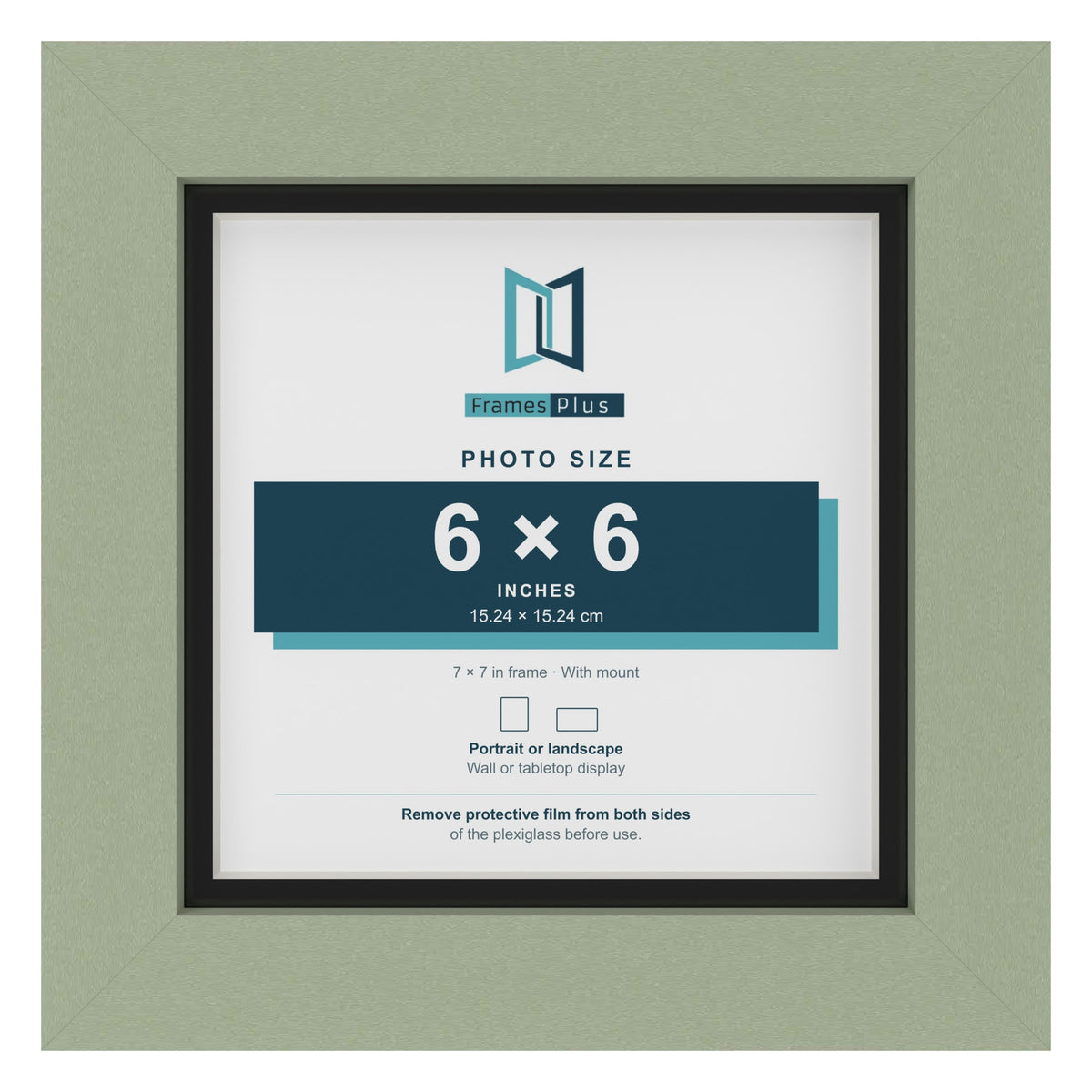 Green 7 x 7 inch picture frame with a black mount for a 6 x 6 inch photo