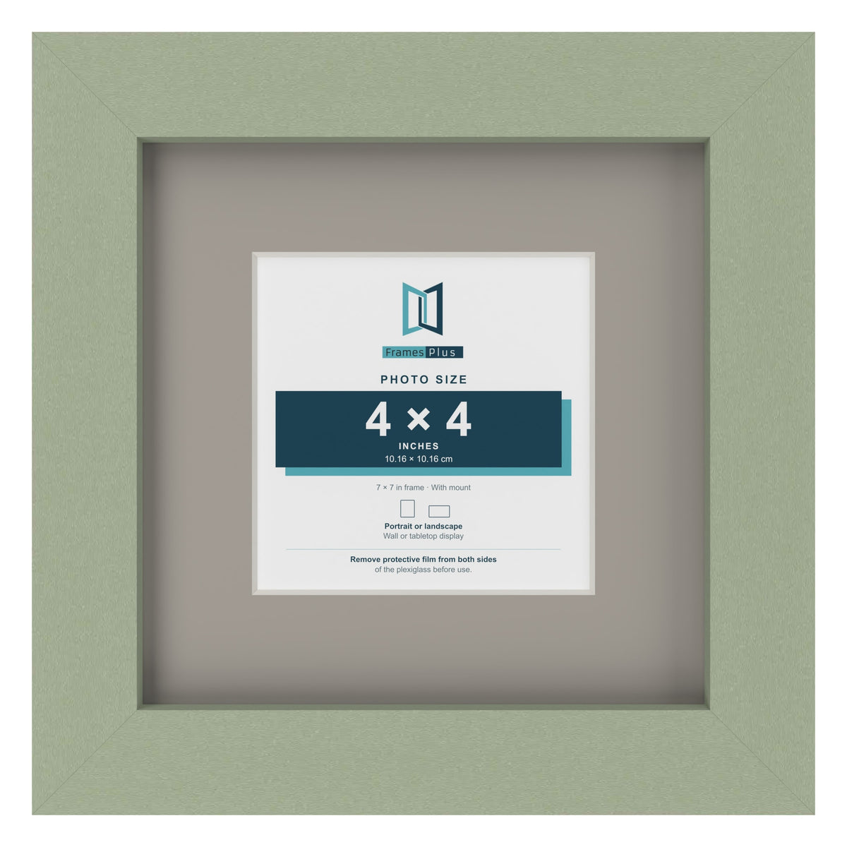 Green 7 x 7 inch picture frame with a Dawn Grey mount for a 4 x 4 inch photo