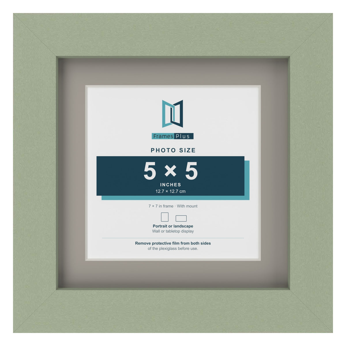 Green 7 x 7 inch picture frame with a Dawn Grey mount for a 5 x 5 inch photo