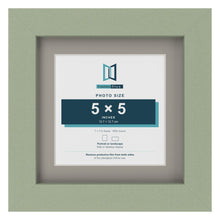 Green 7 x 7 inch picture frame with a Dawn Grey mount for a 5 x 5 inch photo