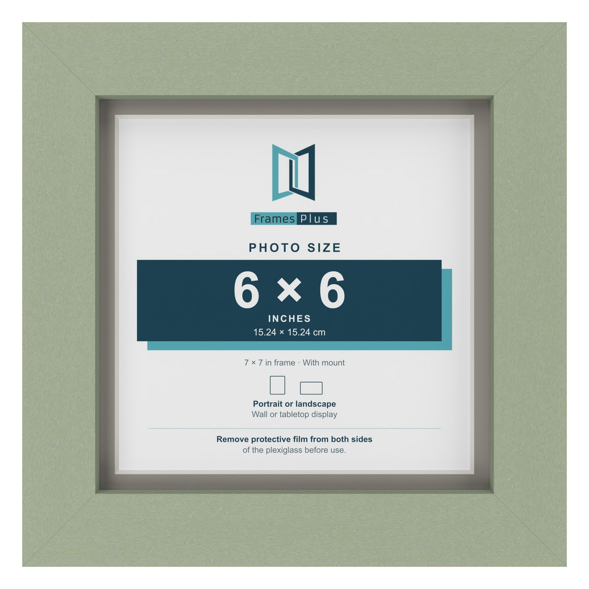 Green 7 x 7 inch picture frame with a Dawn Grey mount for a 6 x 6 inch photo