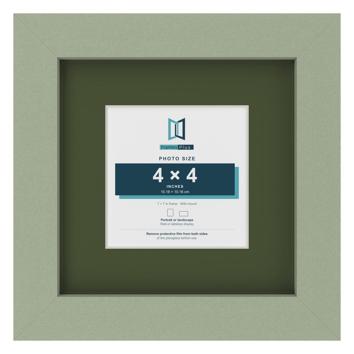 Green 7 x 7 inch picture frame with a green mount for a 4 x 4 inch photo