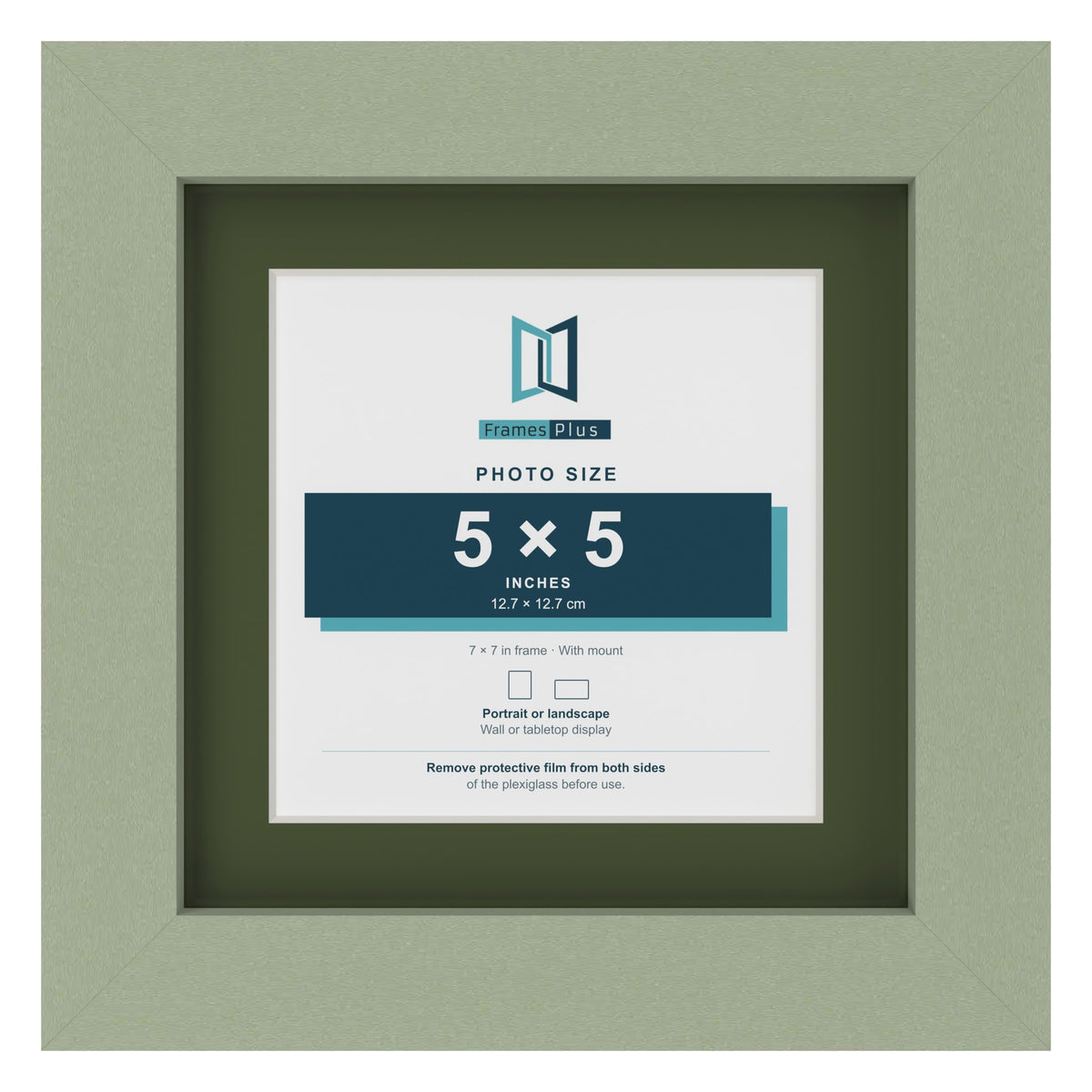 Green 7 x 7 inch picture frame with a green mount for a 5 x 5 inch photo