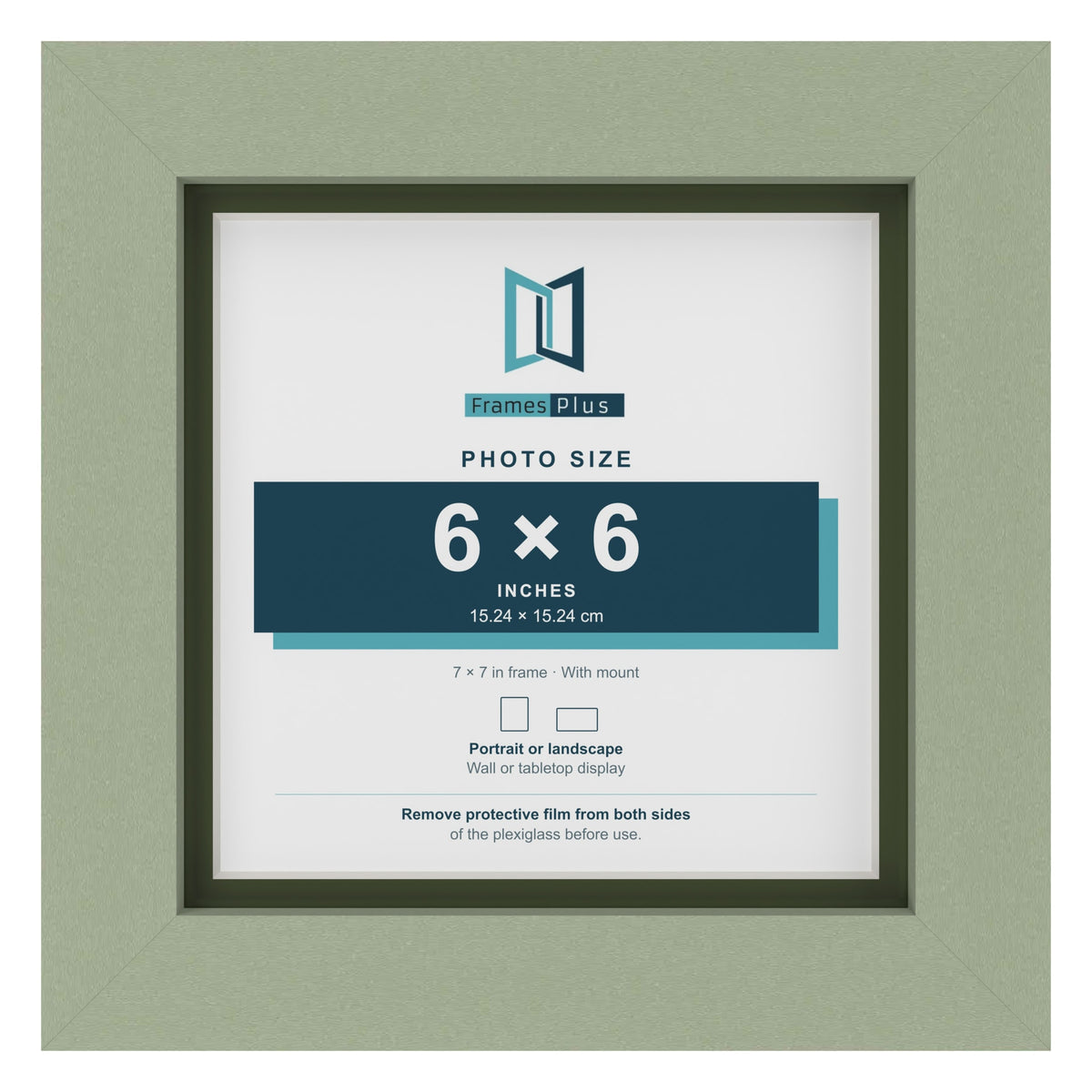 Green 7 x 7 inch picture frame with a green mount for a 6 x 6 inch photo