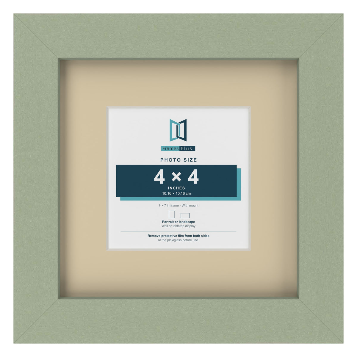 Green 7 x 7 inch picture frame with an ivory mount for a 4 x 4 inch photo