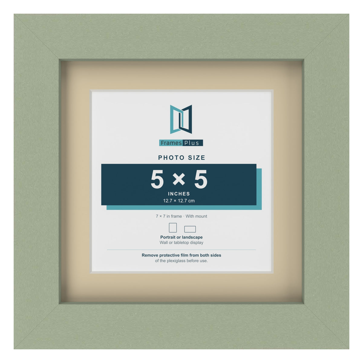 Green 7 x 7 inch picture frame with an ivory mount for a 5 x 5 inch photo