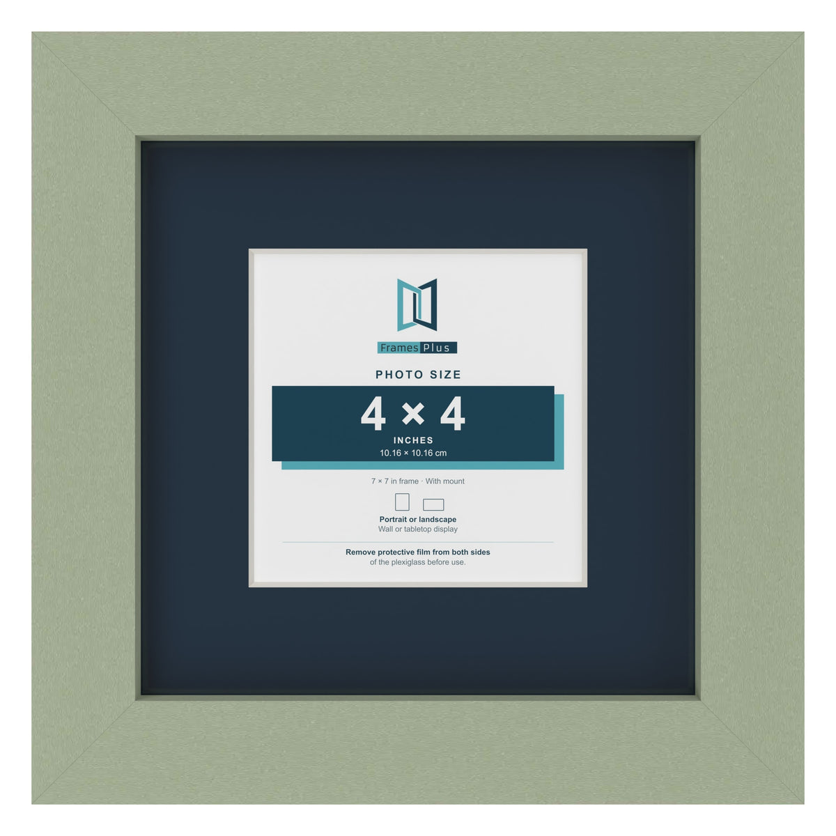 Green 7 x 7 inch picture frame with a Pacific Blue mount for a 4 x 4 inch photo