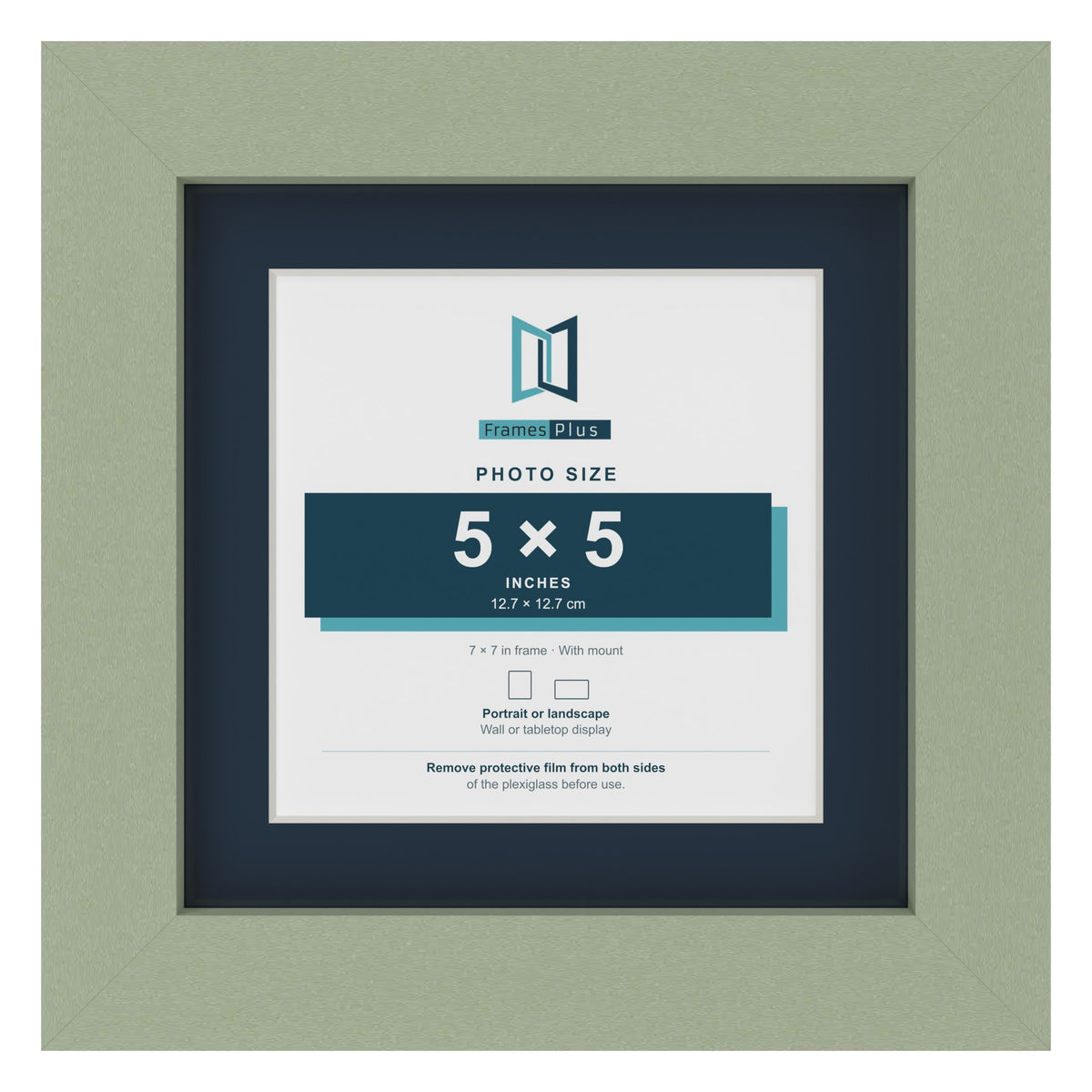 Green 7 x 7 inch picture frame with a Pacific Blue mount for a 5 x 5 inch photo