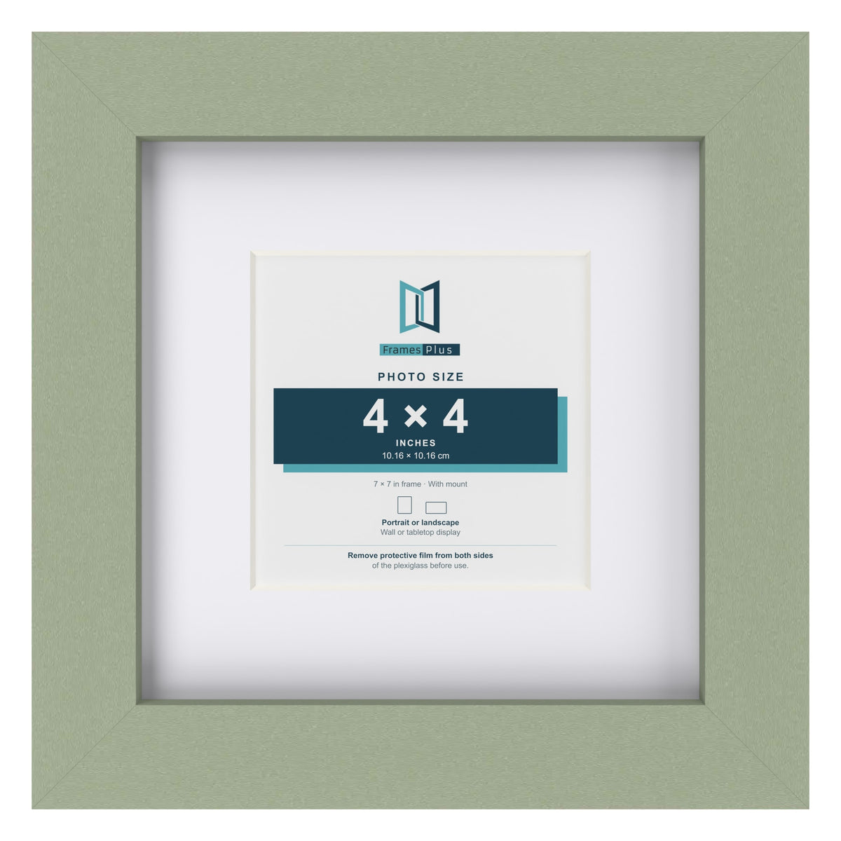 Green 7 x 7 inch picture frame with a white mount for a 4 x 4 inch photo