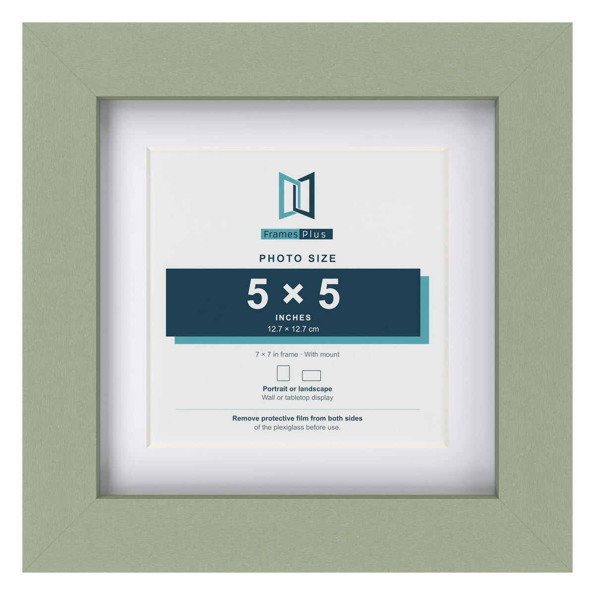 Green 7 x 7 inch picture frame with a white mount for a 5 x 5 inch photo