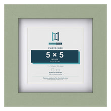 Green 7 x 7 inch picture frame with a white mount for a 5 x 5 inch photo
