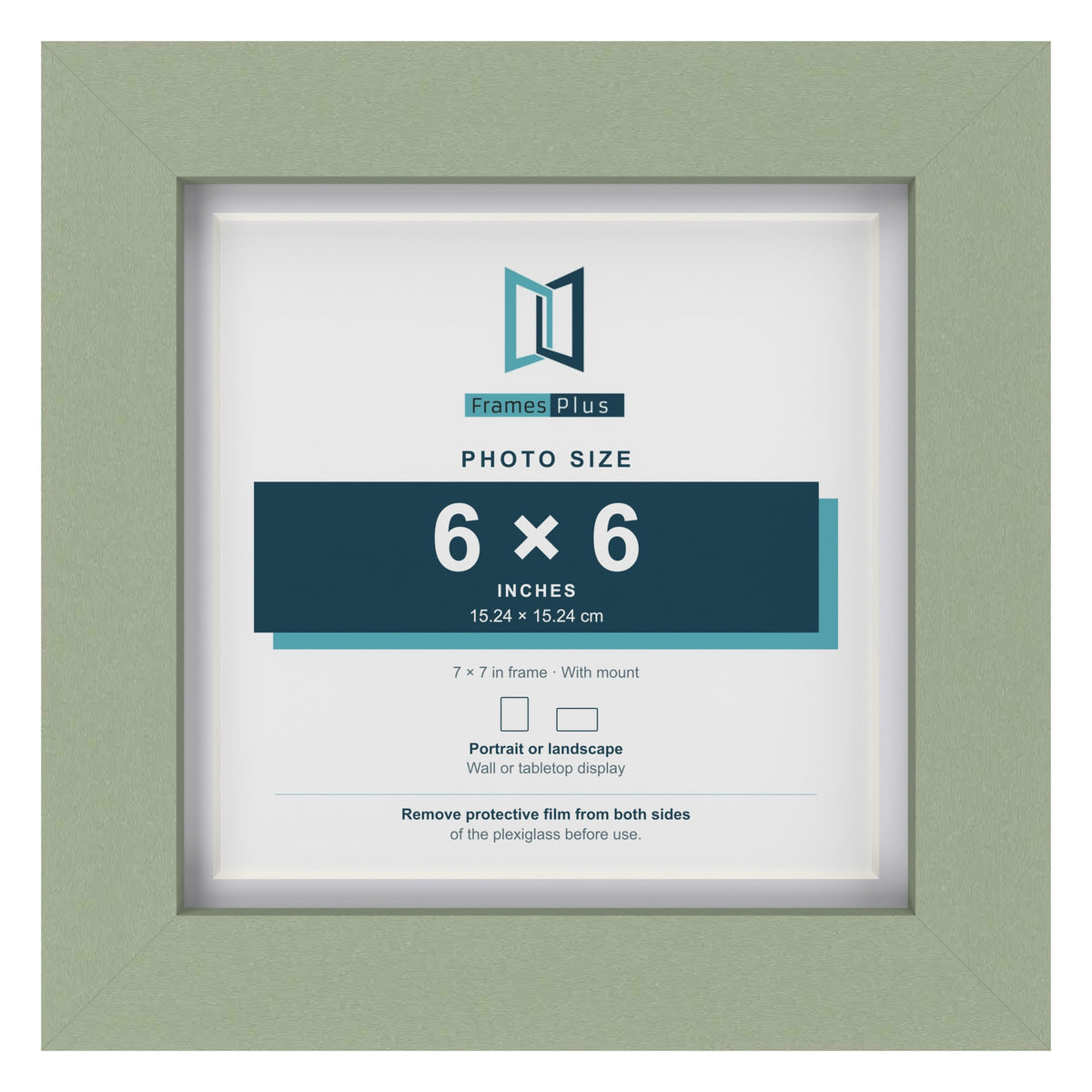 Green 7 x 7 inch picture frame with a white mount for a 6 x 6 inch photo