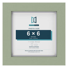 Green 7 x 7 inch picture frame with a white mount for a 6 x 6 inch photo