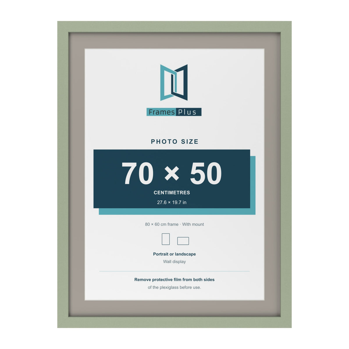Green 80 x 60 cm picture frame with a Dawn Grey mount for a 70 x 50 cm photo