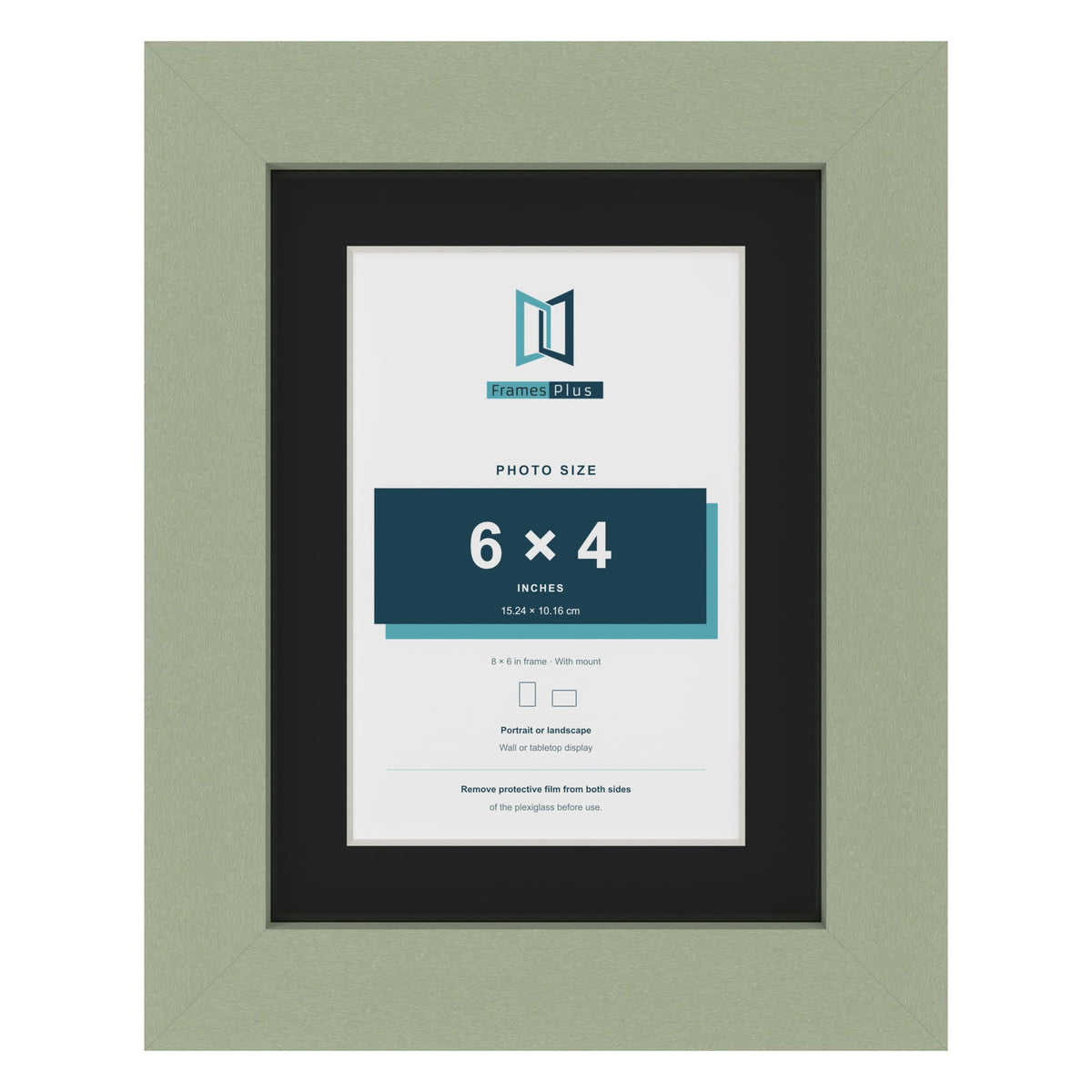 Green 8 x 6 inch picture frame with a black mount for a 6 x 4 inch photo