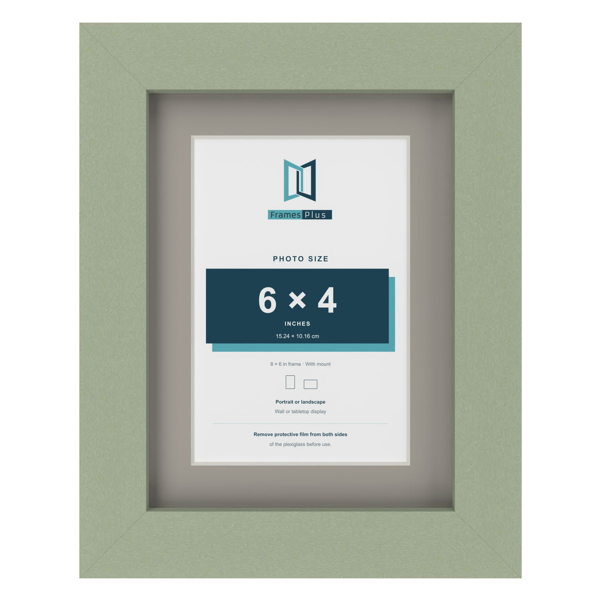 Green 8 x 6 inch picture frame with a Dawn Grey mount for a 6 x 4 inch photo